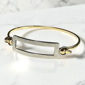 Vintage Sterling Silver & 12K Gold Filled Hinged Bangle Bracelet Open Panel MCM